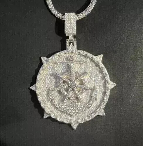 8CT Round Cut Diamond Lab Created Men's Hip Hop 2" Pendant 14K White Gold Plated - Picture 1 of 5