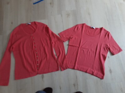 2x OBERTEIL Peter Hahn Damen Feinstrick Weste + T-Shirt Gr. 40 Lachs Farben
