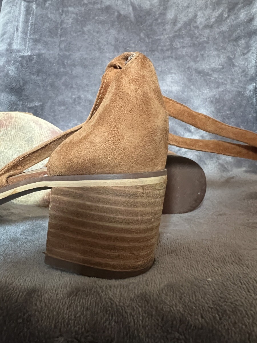 Steve Madden Shoes Women Brown Suede Rizzaa Block Heel Sandal Strappy Tied