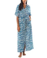 Vince Camuto Women's Blue Zebra Print Belted Maxi Shirt Dress Cover-Up