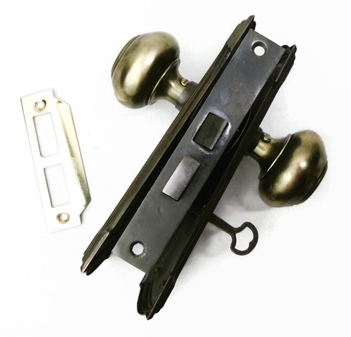 Antike Türgarnitur viktorianisch / Eastlake Backplate Knopf Einsteckschloss Schlüssel aufgearbeitet - Bild 5 von 10