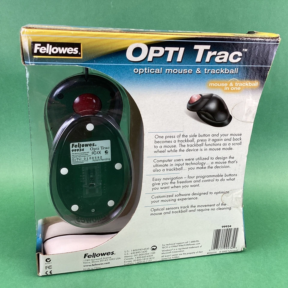 Fellowes 99934 Opti Trac Mouse 4 Programmable Buttons Track Ball  - Image 2 of 3