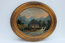 Ideal Mountain Landscape in Decorative Oval Frame, 19th Century