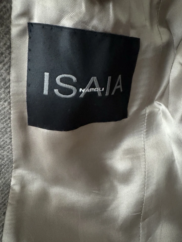 Sobretudo masculino Isaia Napoli de lã e cashmere luxo cinza tamanho US38 IT48 US$ 4.700 - Imagem 3 de 4