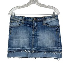 Zana Di Jeans Denim Mini Skirt Distressed Raw Hem 5 Pockets Blue Women Sz 7