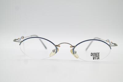 Vintage Dolce Vita by Casanova DV-36 Blue Silver Gold Semi-Rimless Glasses NOS