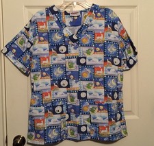 JASCO UNIFORMS Night Scenes SCRUB TOP MISSES SMALL S NURSE NURSING