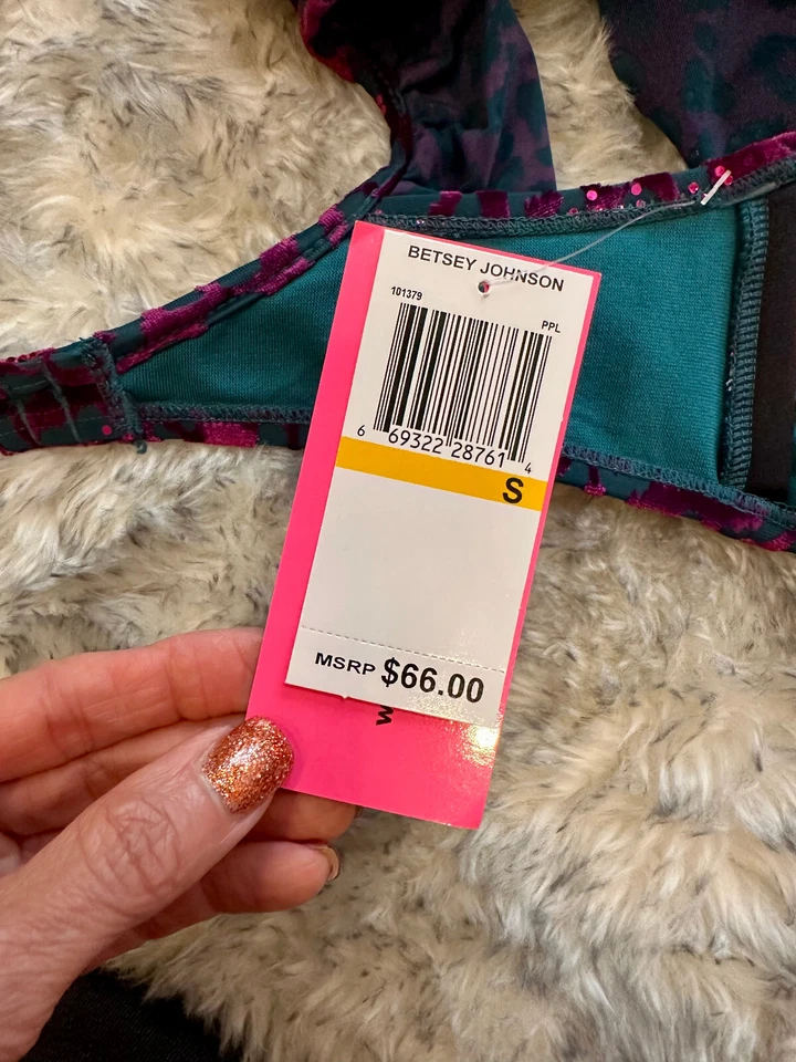 Traje de baño Betsey Johnson púrpura terciopelo agotado volantes bandeau top pequeño Foto 4 de 4