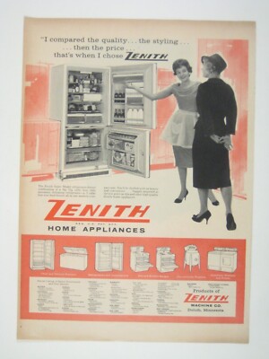 Vintage Zenith Home Appliances Print Ad 1950s Retro Kitchen Decor MOD Fashion