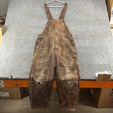 VINTAGE Carhartt Overalls Mens 40x32 Brown Bib Lined Double Knee Quilted R27 DKB