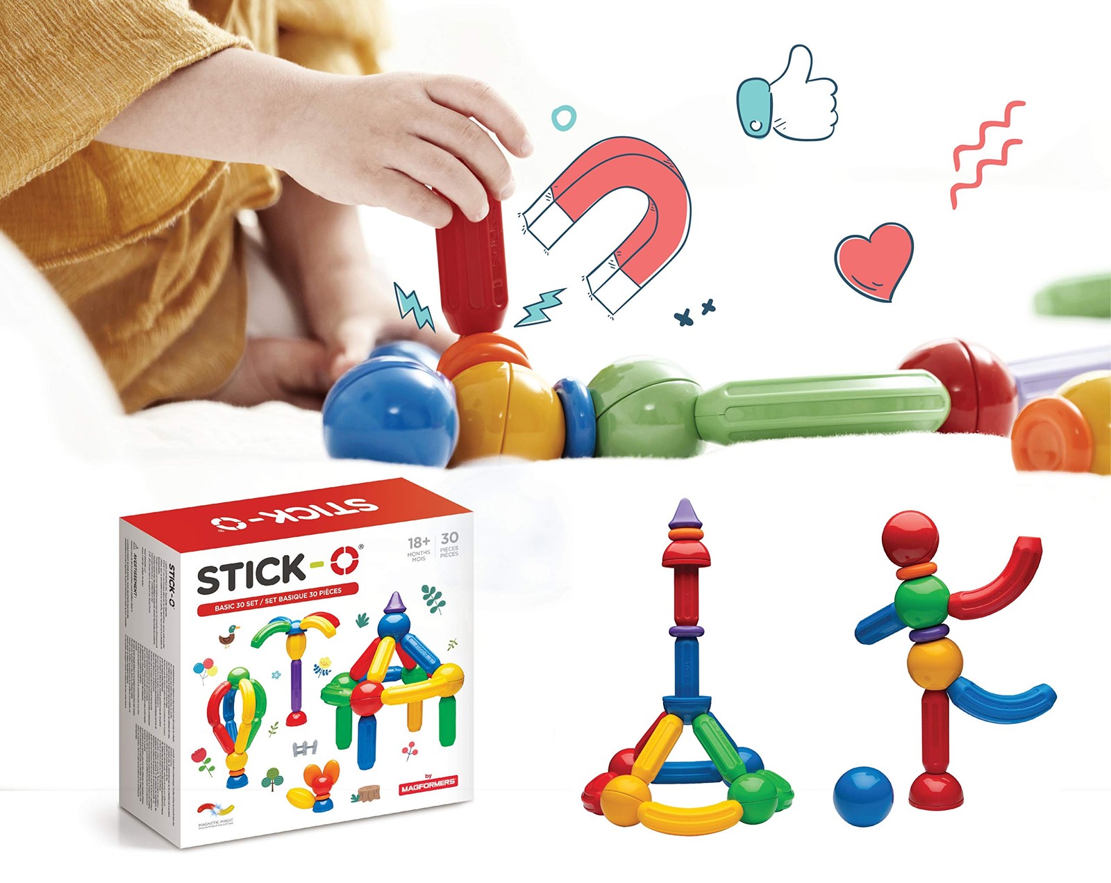 Stick-O magnetische Bausteine für Kinder ab 1 Jahre, kreatives Konstruktionsspie