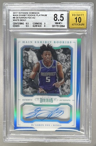 De'Aaron Fox 2017 Panini Dominion White Box Main Exhibit RC Auto 1/1 BGS 8.5/10