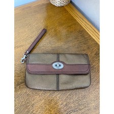 Fossil Maddox Leather Wristlet Bronze Evening Clutch Card/Cash Holder Turnlock 