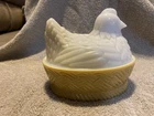 Vintage Avon Milk White Hen On Tan Nest