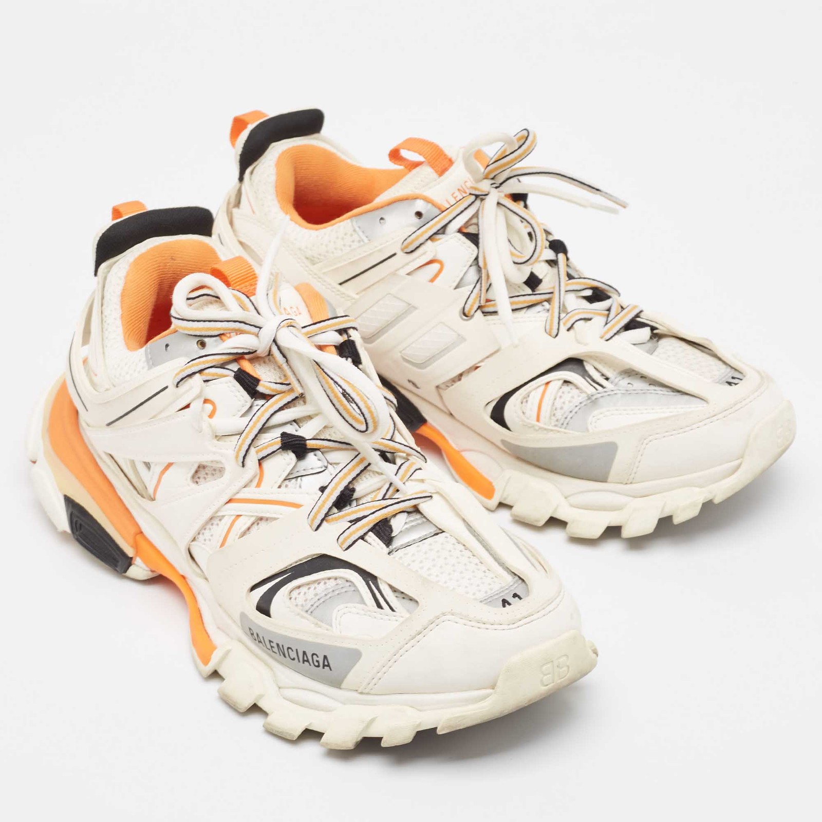 Balenciaga WhiteOrange Mesh and Faux Leather Track Low Top Sneakers Size 41 image 4