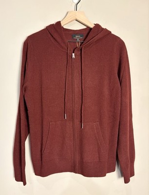 NWT Quince Womens Mongolian Cashmere Full-Zip Hoodie Sweater Rich Burgundy Sz L