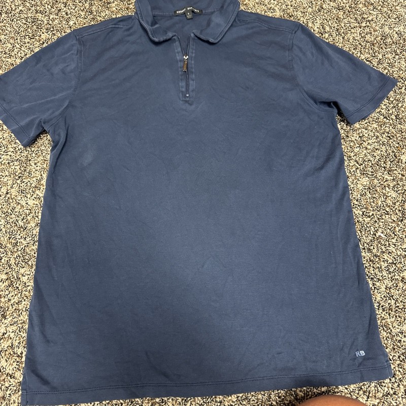 MEN'S Large ROBERT BARAKETT POLO 1/4 ZIP SHIRT PIMA COTTON NAVY BLUE GOLF SS