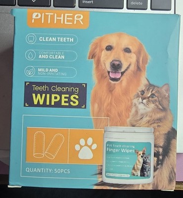 PITHER Teeth Cleaning Wipes, Dental Finger Wipes For Dogs & Cats