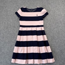 Polo Ralph Lauren Pink/Navy Striped Knit Fit & Flare Dress Sz L (12-14)