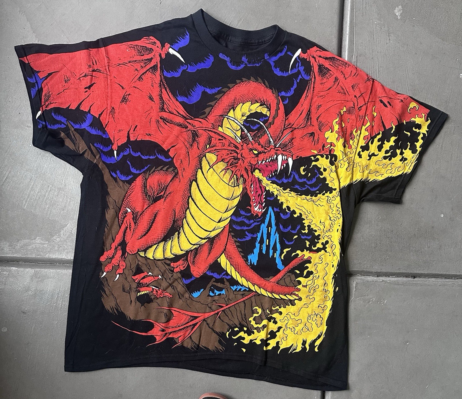 Liquid Blue All Over Print Dragon T Shirt XL Black Fantasy AOP Double Sided