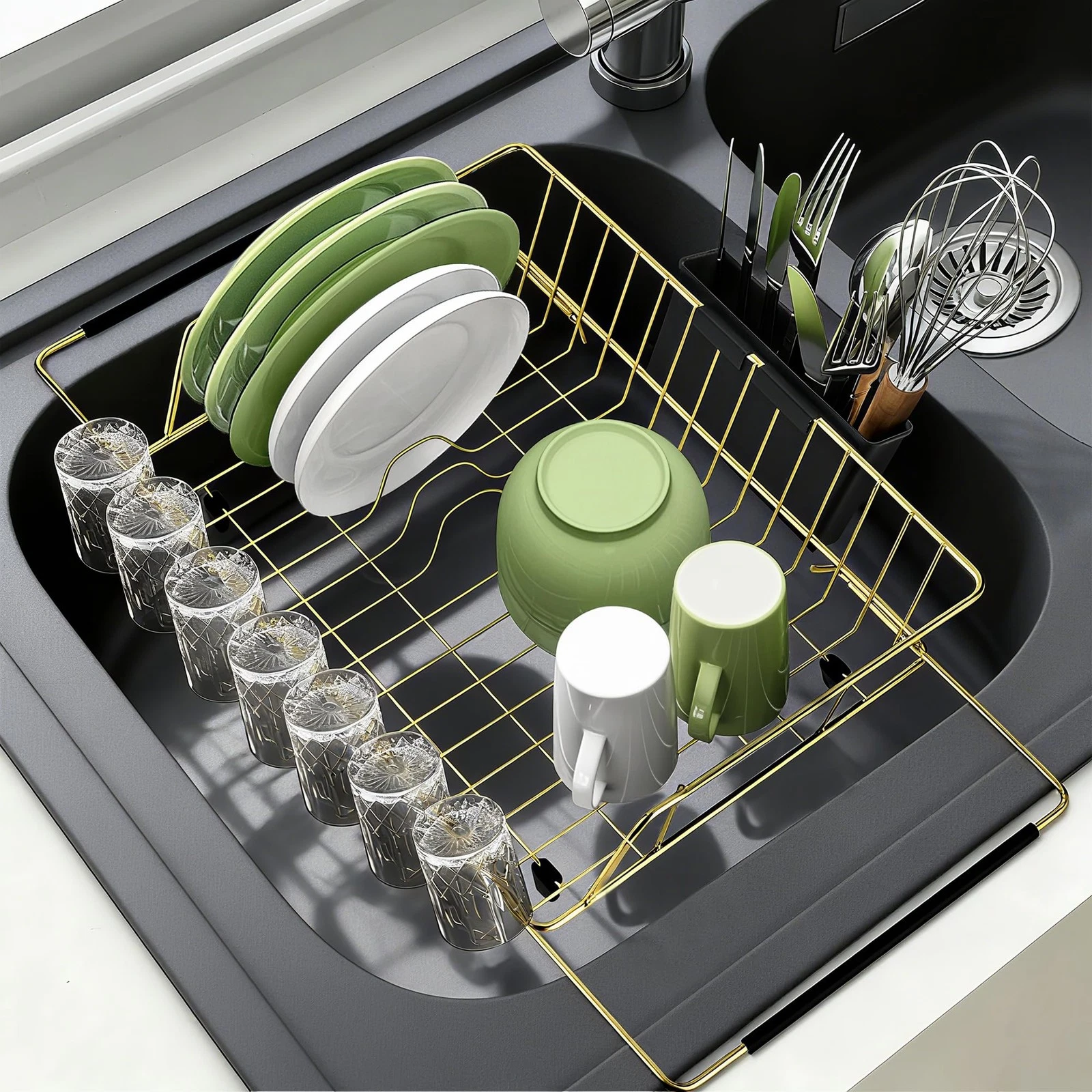 HAYAWEY Golden Expandable Dish Drying RackExtra Large Stainless Steel Dish Dr...