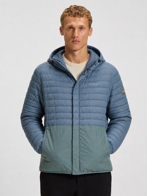 Hugo Boss Men s Water-Repellent Hooded Puffer Jacket Blue Reflective Sz 42r/Lg