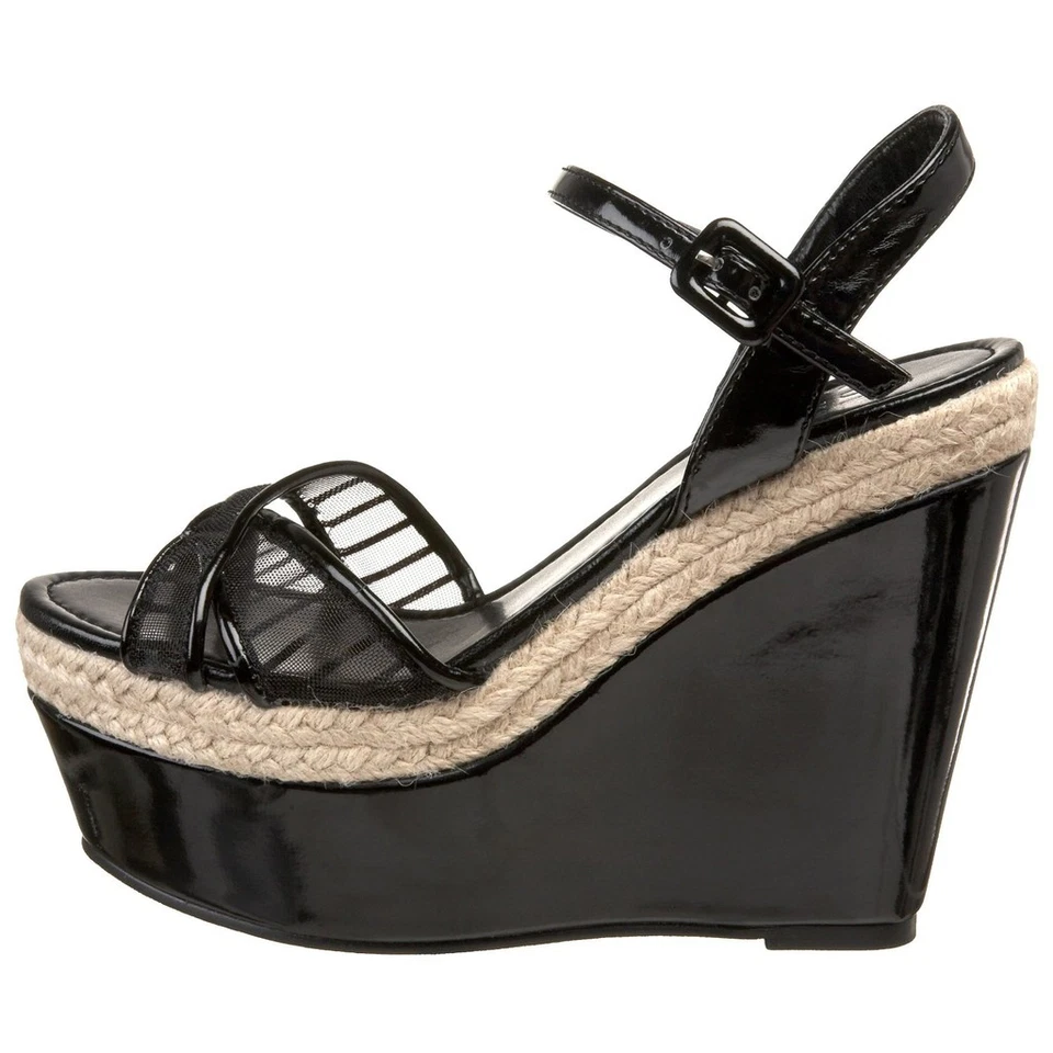 $60 MISS ME Tokyo-7 Sandalias de plataforma de cuña Tacones ~ Negras NUEVAS Talla 10 Foto 2 de 4