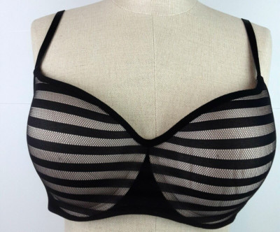Izod Ladies RN 71222 Black Nylon Striped Padded Push-Up Bra Size 38 C       (27)