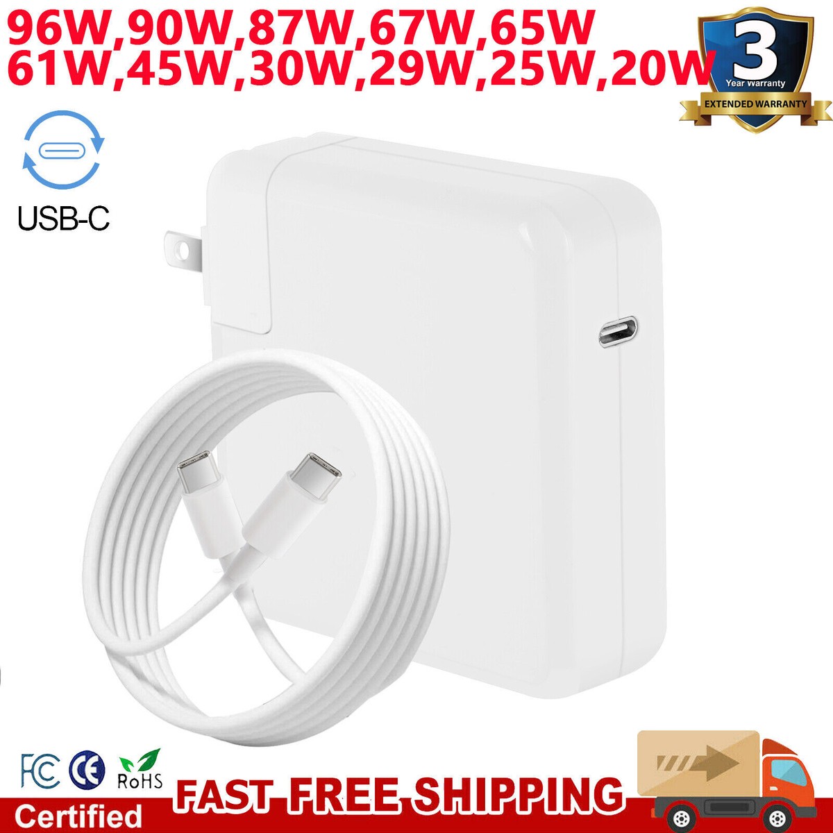 96W USB-C Power Adapter Charger for Macbook Pro 13 14 15 16 Inch  Cellphones