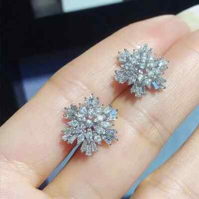 2Ct Lab Created Diamond Round Cut Snowflake Stud Earrings 14K White Gold Finish