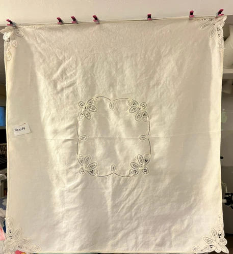 Vintage Cream Cotton Battenberg Lace Tablecloth 33x34