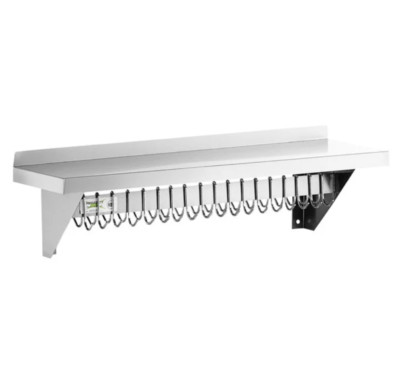 12'' x 36'' Stainless Steel Wall Pot Pan Rack Shelf 18 Hook Commercial Kitchen NSF