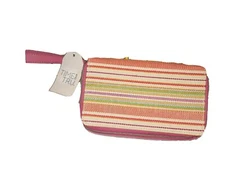 Time And Tru Double Zip 2 Compartment Wristlet Wallet Stripe Multicolored 8”x 5”