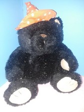 Halloween Black Sparkly Witch Teddy Bear Plush Stuffed Animal Orange Wizard Hat