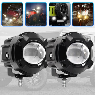 2x 3'' 120W Dual-Color (Yellow/White) Strobe LED Headlight For UTV ATV Motorcycle