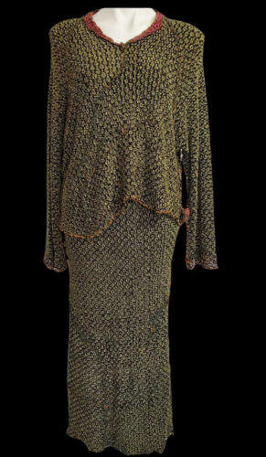 2 Piece Skirt Top Outfit Loose Knit Long Sleeve Swirled Of Color Medium Artsy