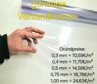 PVC Klarsichtfolie Zeltfensterfolie Glasklare dursichtige transparente Folie