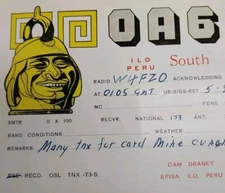 Peru QSL Radio Card 1954 Ilo Cam Draney