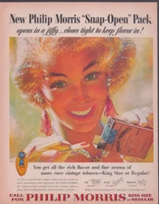 1954 Print Ad  Philip Morris Cigarettes Snap-Open Pack Pretty Woman Glitter