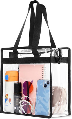 Clear Bag for Stadium Events Approved, 12X6X12 Large Transparent Tote Bag with Z