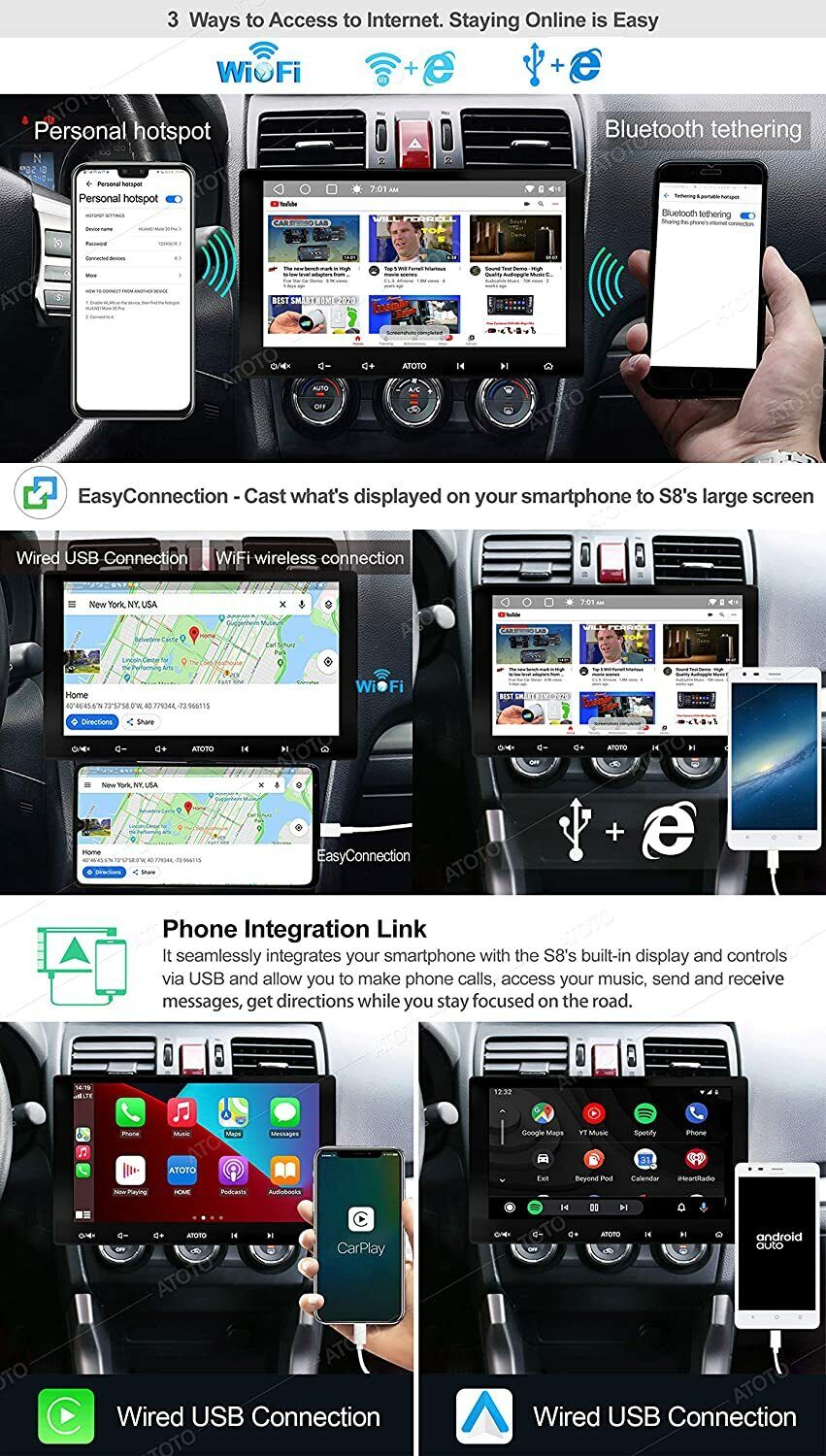 ATOTO S8 Premium Gen2 10.1 2 DIN Android Car Stereo w/ CarPlay/Android Auto/2BT