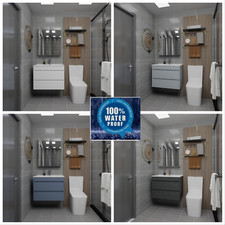Rhine 750mm Waterproof Wall Hung Bathroom Vanity Unit Sink & Deep Bowl-Handless