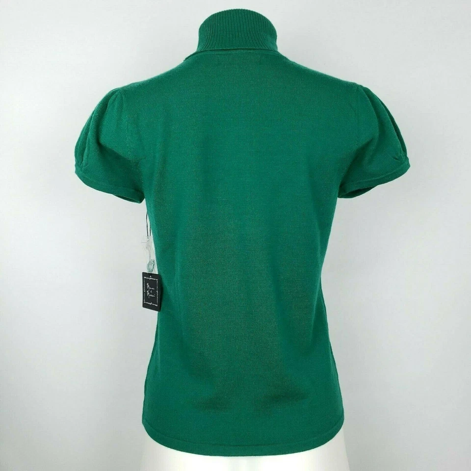 New Mercer & Madison Green Merino Wool Sweater Jumper S Turtleneck Short Sleeve - Image 4 of 4