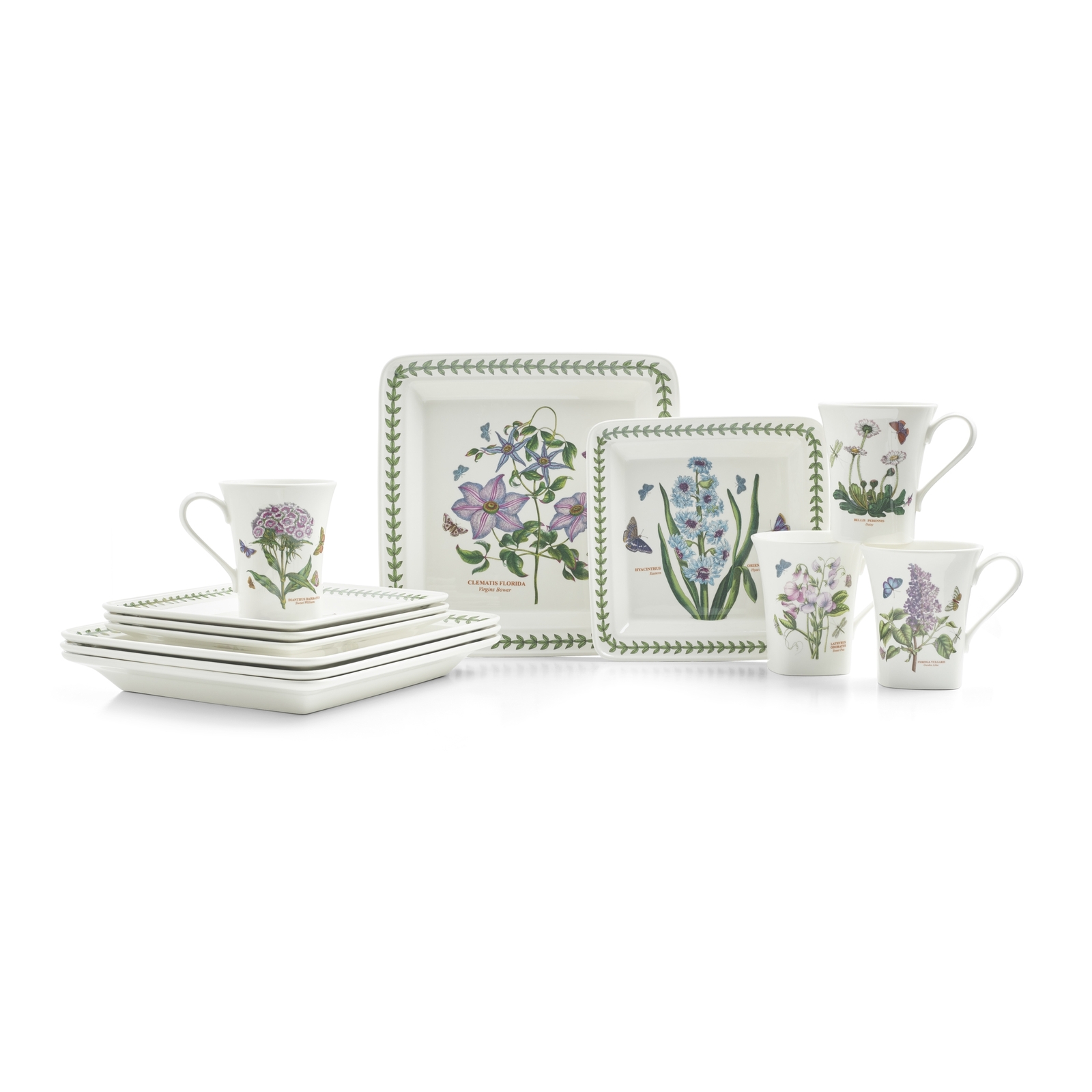 Portmeirion Botanic Garden Square 12-Piece Starter Dinner Set, Service for 4
