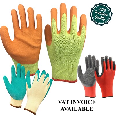 PREMIUM 12,24 PAAR LATEXBESCHICHTETE GUMMI SICHERHEIT ARBEITSHANDSCHUHE HERREN BAUER GARTENARBEIT