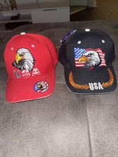 Lot of 2 USA Ballcaps Adjustable Hats American Freedom Bald Eagle NEW 1D