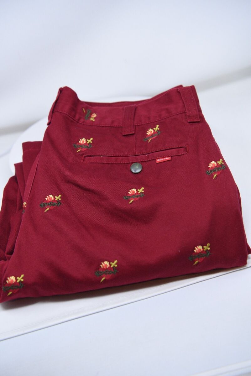 Supreme Sacred Hearts Light Burgundy Work Pants Mens 32 FW17 Supreme Sacred Hearts Light Burgundy Work Pants Mens 32 FW17