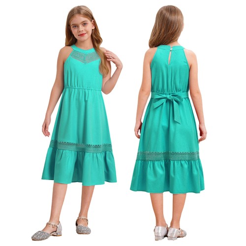 Kids Girls Dresses A-line Sundress Sleeveless Dress Party Outfits Boho Costume - Picture 35 of 74