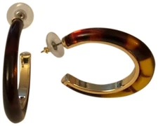 TORTOISE HOOP EARRINGS WITH GOLD TRIM, 1 3/4" INCHES