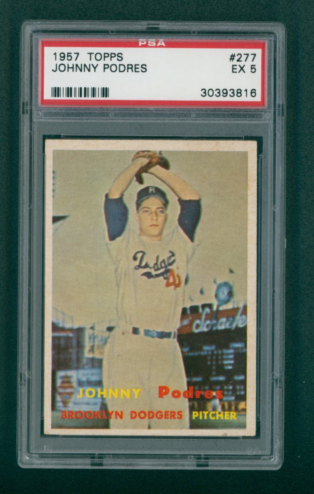 1957 Topps Baseball Card - #277 Johnny Podres, PSA 5 EX